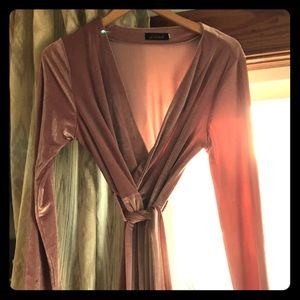 Pink blush velvet wrap (faux) dress with belt